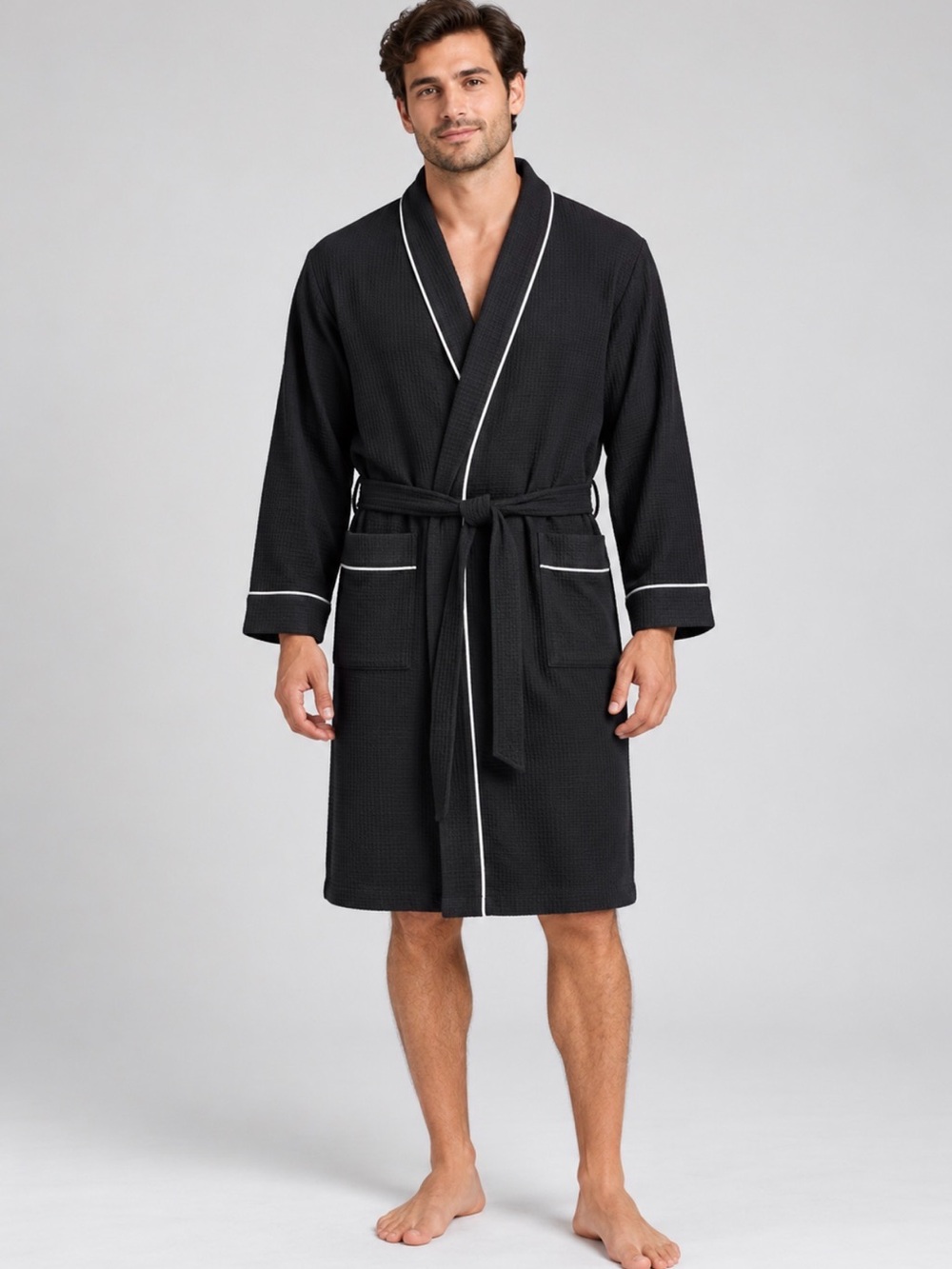 Amazon Essentials unisex  Charcoal Robe with Contrast Piping